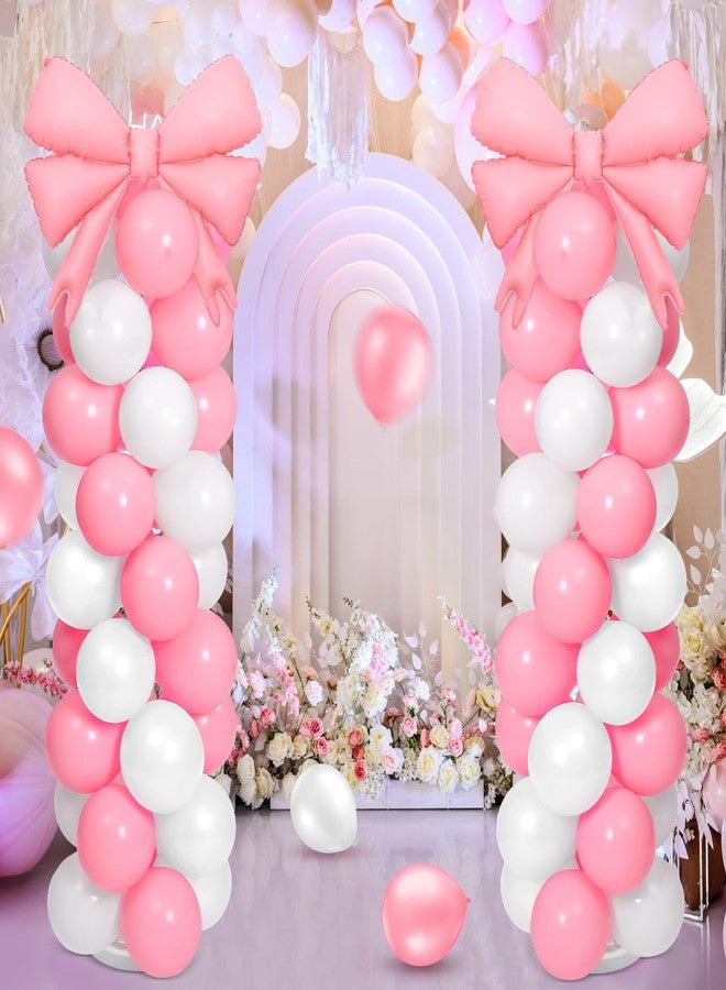Charnoel 2 Sets Pink White Bow Balloon Column Stand Kit Includes 2 Bows & 100 Latex Balloons Adjustable Stands for Princess Birthday Wedding Coquette Baby Shower Party Decoration - Image 3